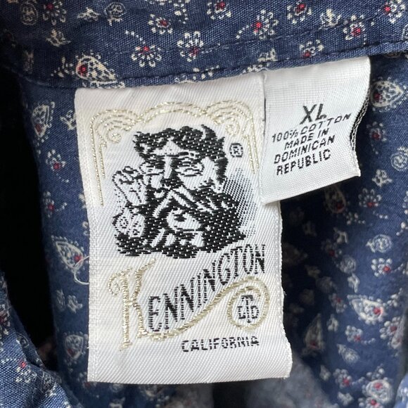 Kennington California Button-Down Shirt Men Calico Print Blue Short Sleeves XL - Picture 4 of 9